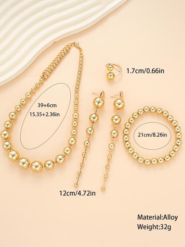 Women's Beaded Jewelry Set, 5 Counts set Beaded Necklace & Matching Bracelet & Cuff Ring & Dangle Earrings for Girls, Party, Daily Decor As Birthday Gift