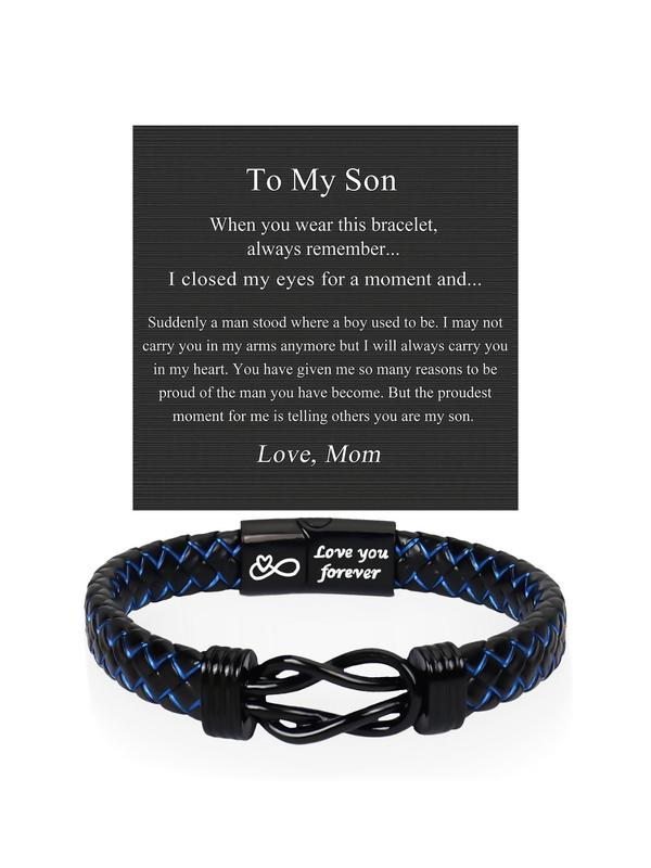Fashion Letters Pattern Braided Bracelet with Gift Card, Knotted Bracelet for Son, Trendy All-match & Exquisite Jewelry for Birthday Gift