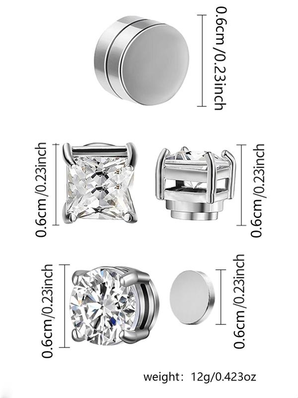 Punk Style Rhinestone Decorated Magnetic Earrings, Stainless Steel Earrings for Men & Women for Party, Trendy All-match & Exquisite Jewelry for Birthday Gift