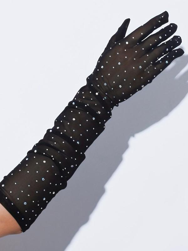 Women's Rhinestone Decorated Gloves, Fashionable Gloves for Party, Daily Clothing Decor, Trendy All-match & Exquisite Gloves for Birthday Gift
