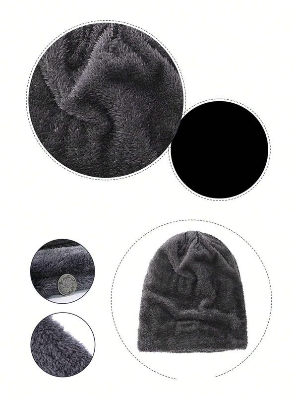 1 Pc Lined Infinity Scarf Hat Set Winter Thickened Warm Neck Gaiter Knitted Beanie Cap Combination Men's Outdoor Winter Thickened Plus Velvet Woolen Hats For Outdoor Mountaineering, Skiing,Cycling Large Size Cold Protection Versatile Fashion Hat