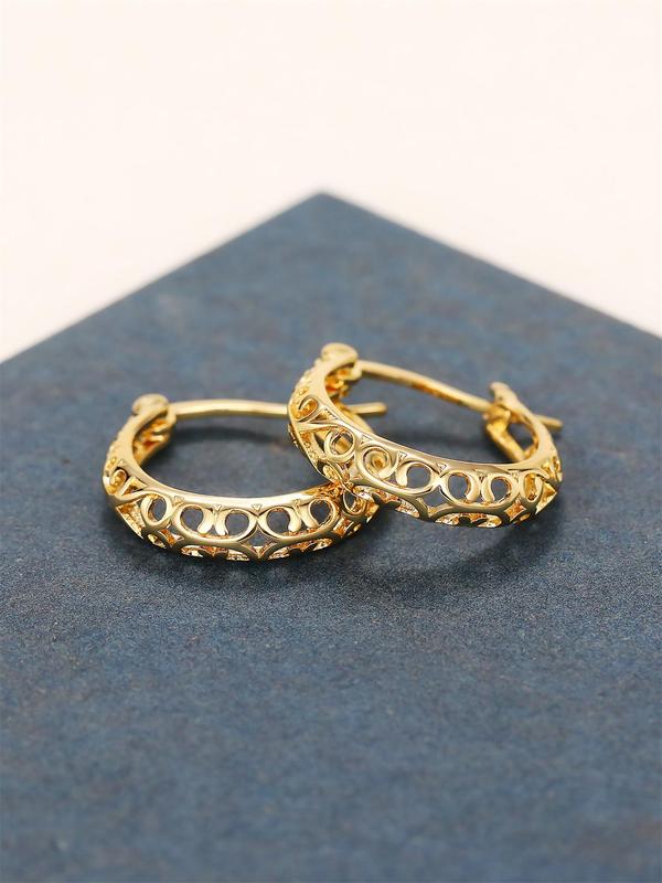1 Pair Hollow Out Copper Hoop Earrings, Simple Fashionable Earrings For Women, Anniversary Birthday Jewelry Gift