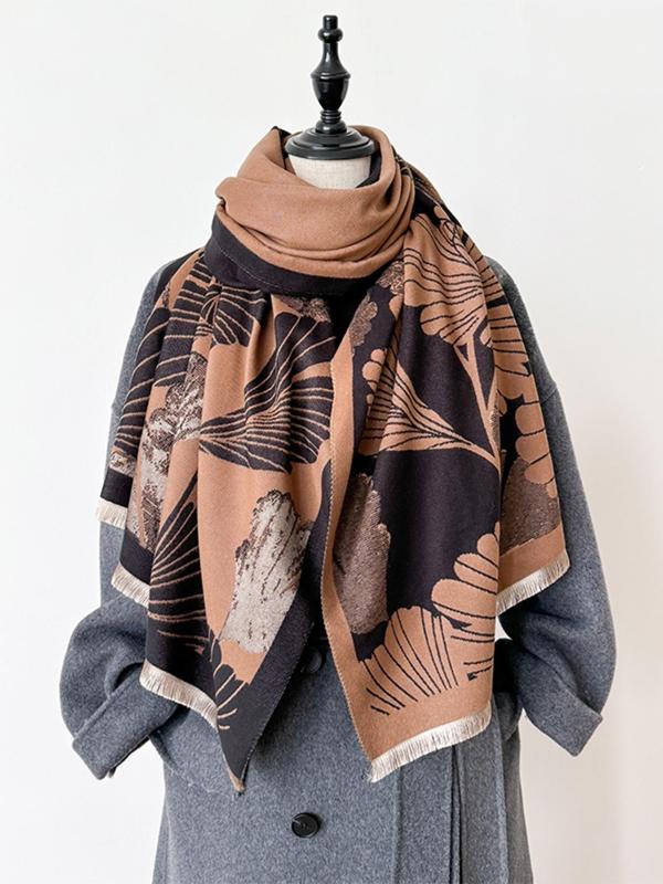 Boho Style Ginkgo Leaf Print Decor Scarf, Casual Soft Warm Shawl for Women, Fashion Accessories for Daily Wear, Trendy All-match & Exquisite Scarf for Birthday Gift