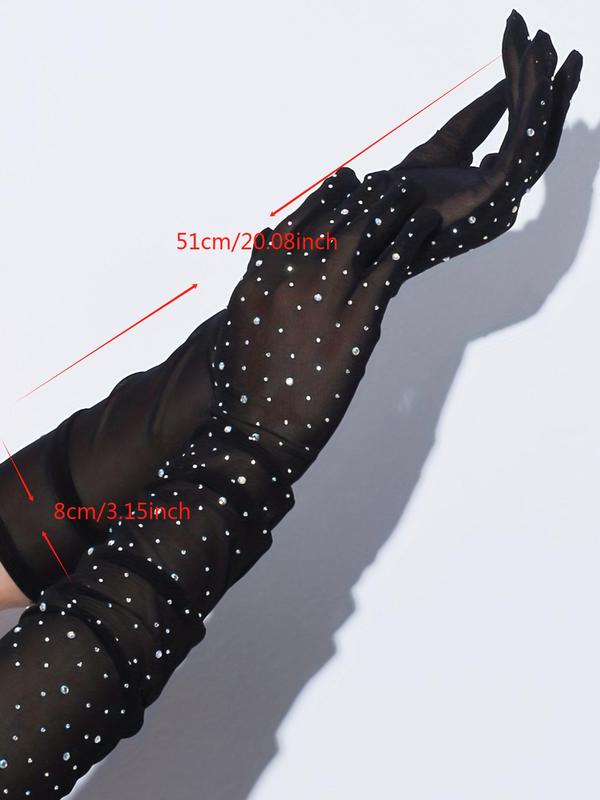 Women's Rhinestone Decorated Gloves, Fashionable Gloves for Party, Daily Clothing Decor, Trendy All-match & Exquisite Gloves for Birthday Gift