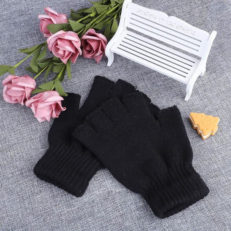 2 Pairs Thickened Cashmere Warm Half Finger Gloves Winter Knitted Fingerless Gloves for Men and Women
