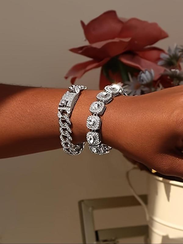 Elegant Heart Design Rhinestone Decorated Bracelet Set, Fashion Jewelry for Party, Daily Clothing Decor, Trendy All-match & Exquisite Jewelry for Birthday Gift