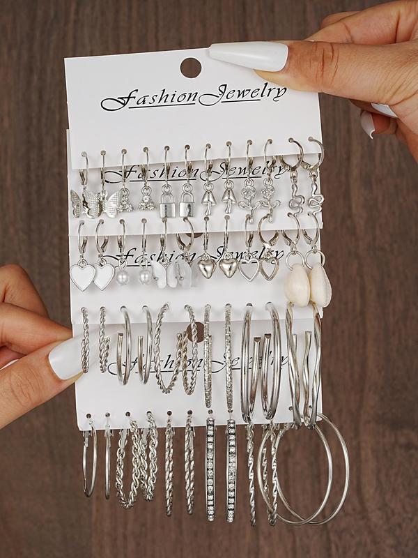 Fashionable Mixed Style Hoop Earrings Set, Faux Pearl Decor Earrings Set, Fashion Jewelry for Party, Daily Decor, Trendy All-match & Exquisite Jewelry for Birthday Gift