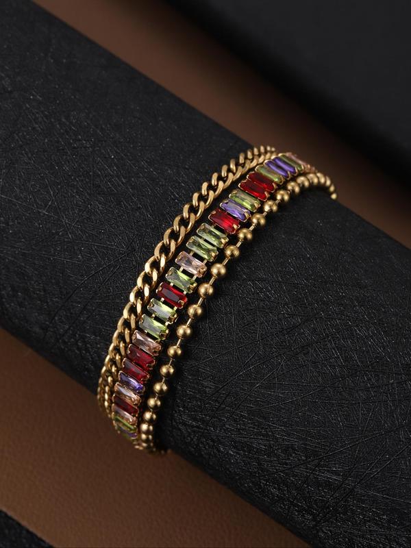 Women's Elegant Rhinestone Layered Bracelet, Exquisite Trendy Bracelet, Vintage Jewelry for Party & Daily Decoration