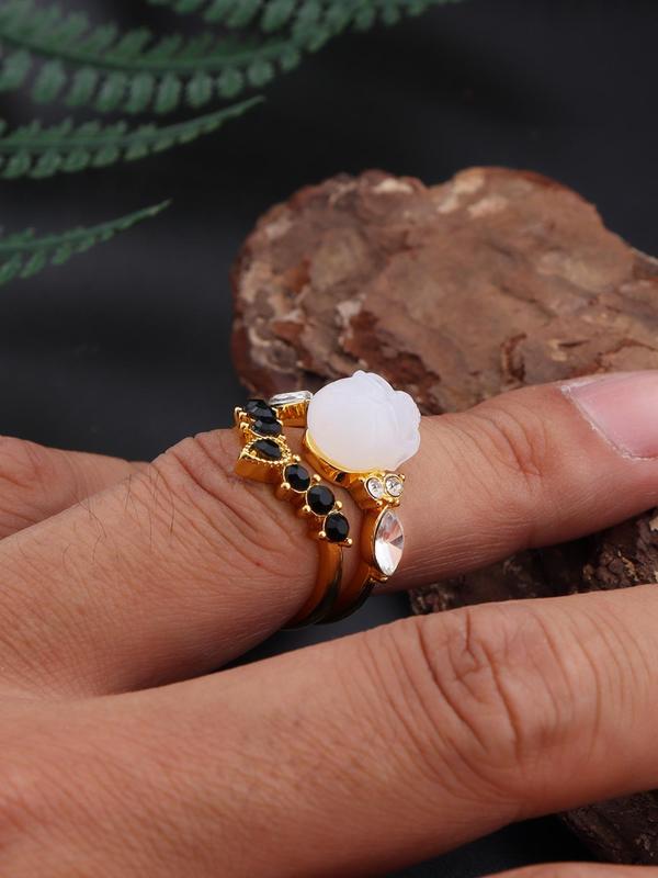 Luxury Skull & Rhinestone Decor Promise Ring, Personalized Chic Stacking Rings, Fashion Party & Wedding Jewelry Gift for Women, Jewelry Gift