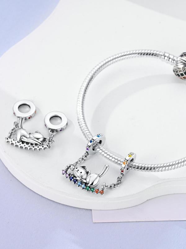 Creative Cute Cat Design Pendant, Rhinestone Decorated Pendant for Women & Girls, Fashion DIY Jewelry for Bracelet & Necklace Making
