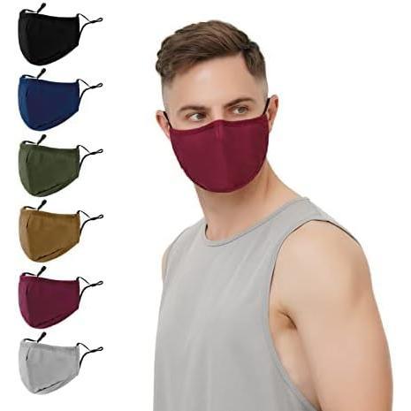 3-Ply Cloth Face Mask 6 Pack,Washable, Reusable and Breathable Face Covering with Adjustable Ear Protection Loops women men