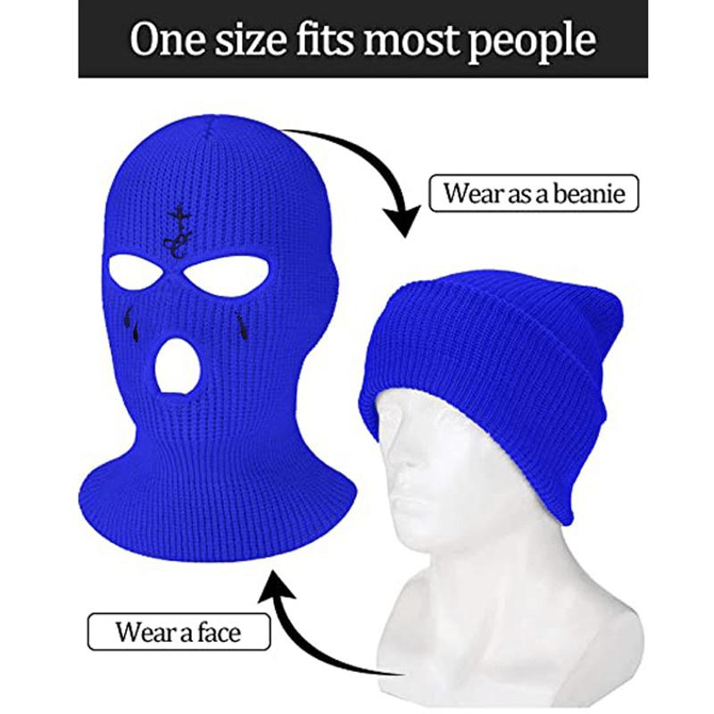 2pcs Soft & Warm Embroidered Knit Balaclava Face Mask - Ultimate Winter Sports & Outdoor Companion with 3-Hole Design, Unique Gift Idea for Friends and Family