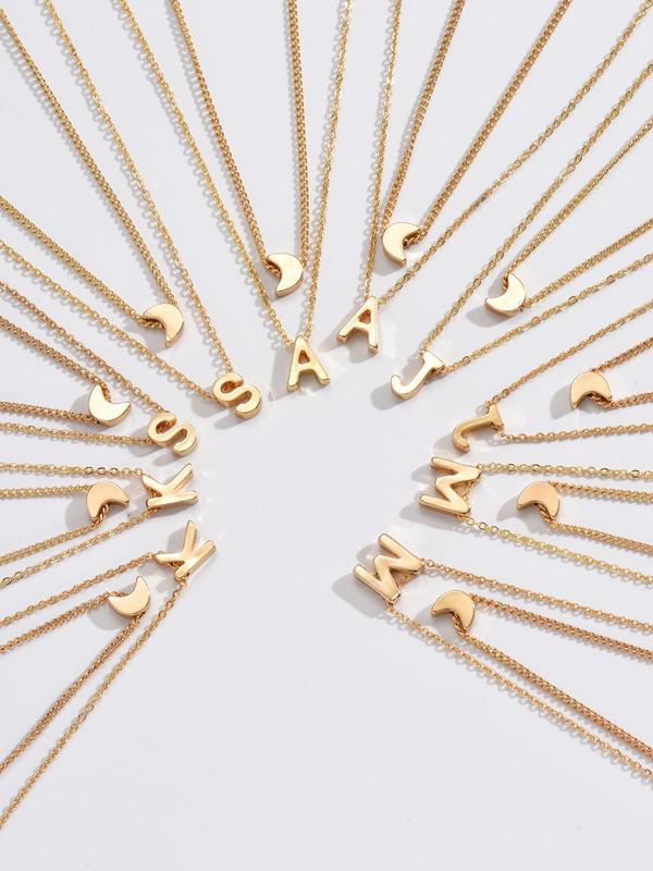 2pcs set Women's Elegant Moon & 26 Letter Design Layered Pendant Necklace & Link Bracelet, Simple Style Trendy Bracelet & Pendant Necklace, Fashion Accessories for Party & Daily Decoration