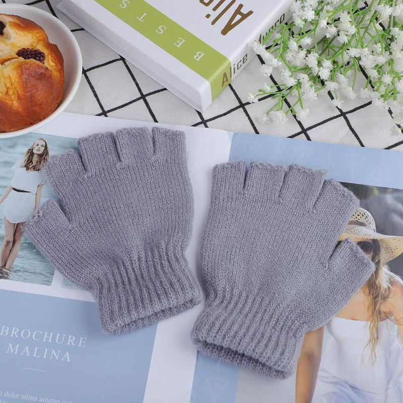 2 Pairs Thickened Cashmere Warm Half Finger Gloves Winter Knitted Fingerless Gloves for Men and Women
