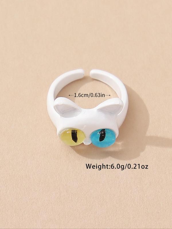 Cute Cartoon Cat Shaped Design Cuff Ring, Creative Animal Eye Decor Zinc Alloy Ring for Women, Fashion Accessories for Party, Elegant All-match Fashion Accessories for Daily Wear