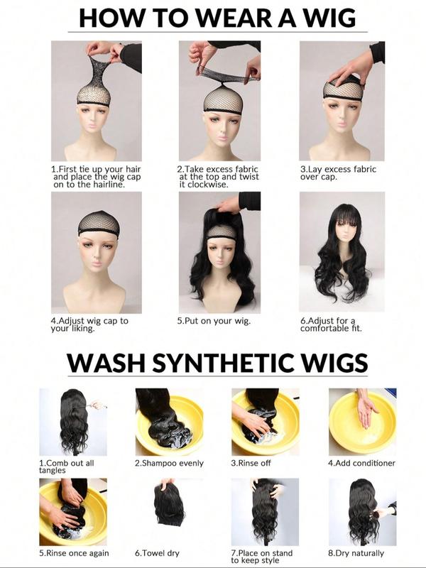14 Inch Black Long Curly Wigs for Women, Gorgeous Fluffy Wigs with Bangs, Synthetic Full Machine Wigs for Party, Daily Use