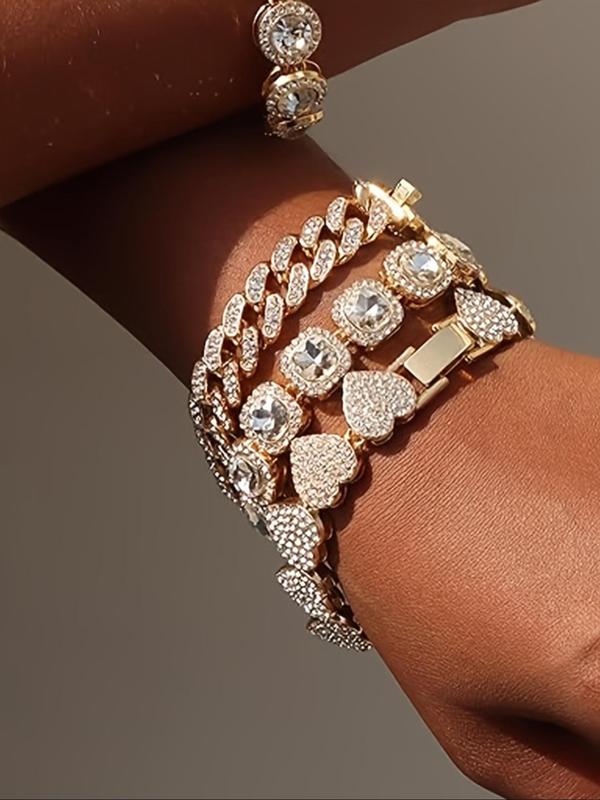 Elegant Heart Design Rhinestone Decorated Bracelet Set, Fashion Jewelry for Party, Daily Clothing Decor, Trendy All-match & Exquisite Jewelry for Birthday Gift