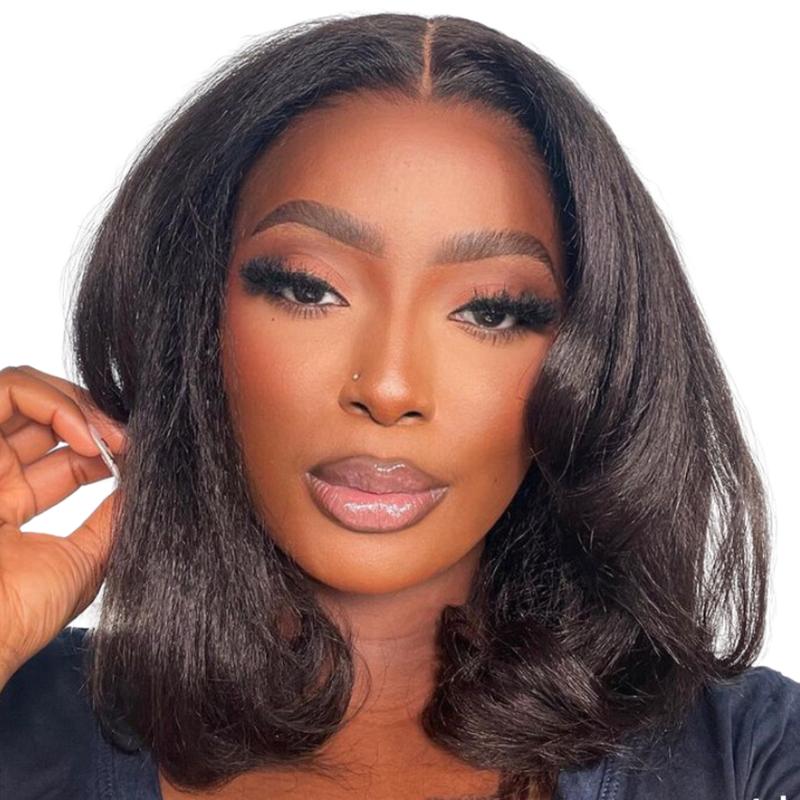 Nadula Yaki Bob Straight Put On & Go Human Hair Glueless Wig - 180% Density, Pre-Cut Lace & Natural Scalp