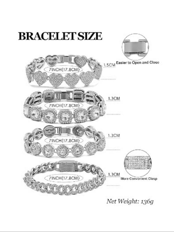 Elegant Heart Design Rhinestone Decorated Bracelet Set, Fashion Jewelry for Party, Daily Clothing Decor, Trendy All-match & Exquisite Jewelry for Birthday Gift