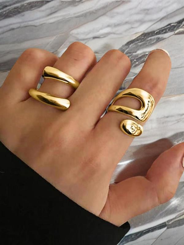 2pcs Women's Street Trend Geometric Design Rings, Striking Exaggerated Plain Color Ring, Fashionable Jewelry As Birthday Gift for Girlfriend