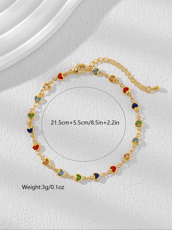 Boho Style Heart Decor Chain Anklet, Fashionable Rhinestone Decorated Anklet for Women & Girls, Trendy All-match & Exquisite Jewelry for Birthday Gift