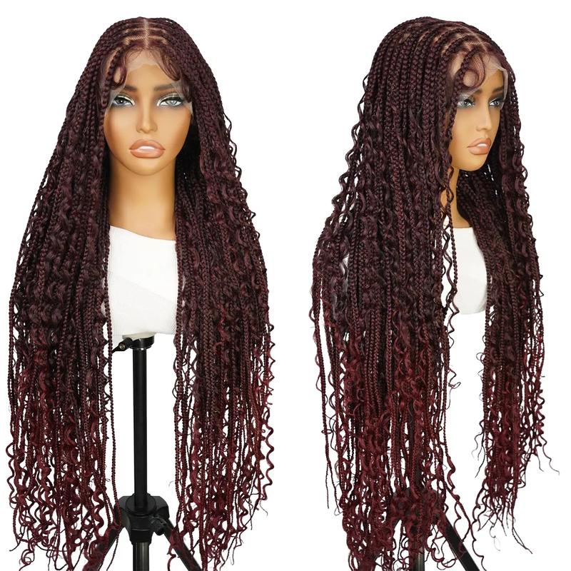 SuperNova #1B Bug 36 Inches Full Lace Premium Synthetic Fiber Bohemian Box Braided Wigs Knotless