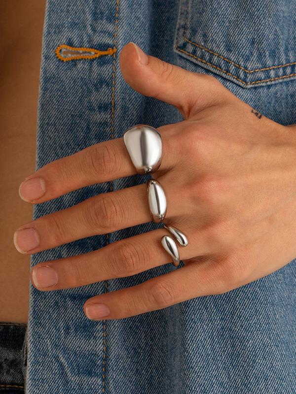 Men's Punk Style Water Drop Design Ring Set, Fashion Minimalist Rings for Party, Daily Decor, Trendy All-match Hip Hop Jewelry for Birthday Gift