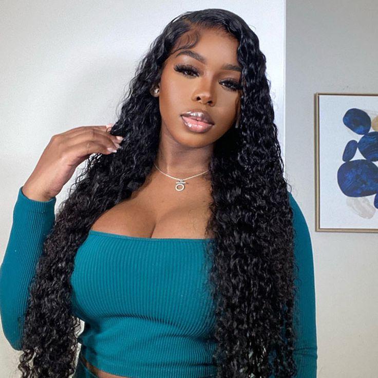 Amanda Hair Glueless Curly Human Hair Wig 13x4 Frontal lace 6x4 closure Long Curly Water Wave Wig