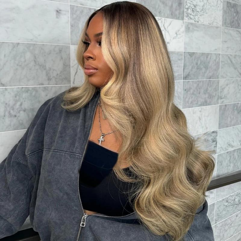 13x4 Ash Blonde Highlight Colored Transparent Lace Front Wigs Human Hair Body Wave Lace Frontal Wigs Pre Plucked For Women Highlight Ash BlondeHuman Hair 180% Density 13x4 HD Balayage Glueless Highlight Lace Front Wig Human Hair Pre Plucked