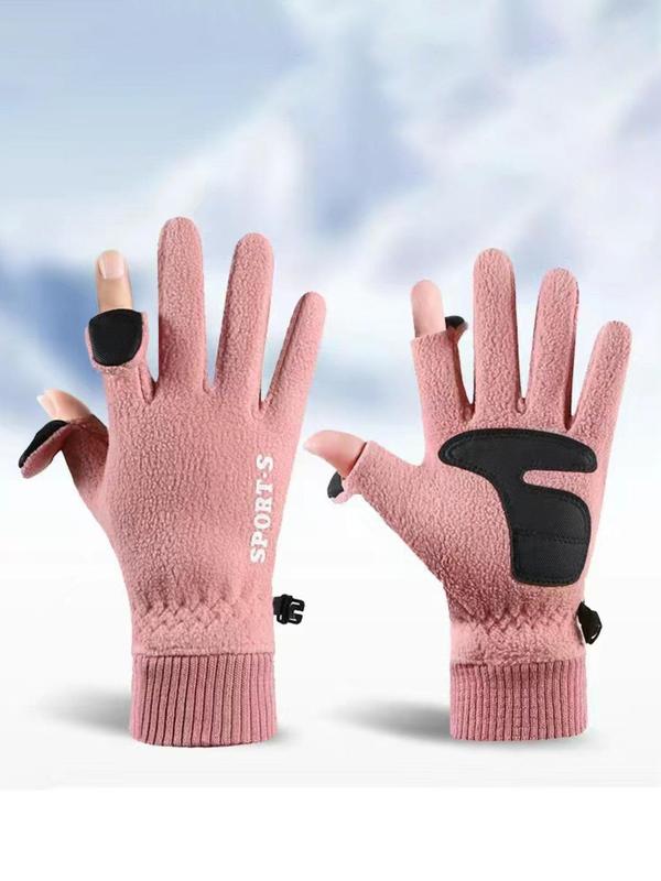 Unisex Solid Color Warm Gloves for Winter, 1 Pair Fashion Geometric Patchwork Warm Non-slip Gloves, Outdoor Sports Cycling Cold-proof Gloves for Men and Women