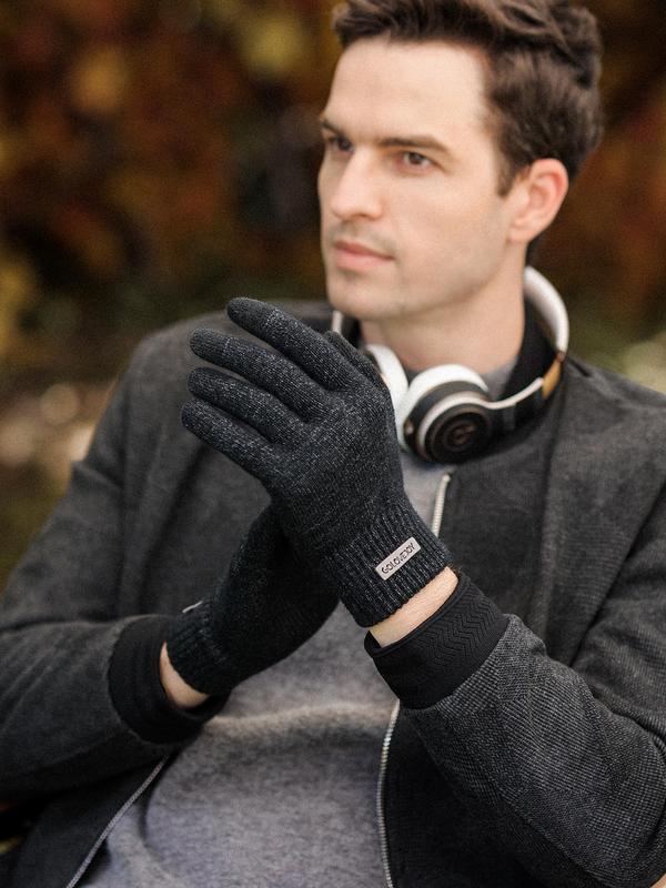Men's Solid Color Touch Screen Gloves, Casual Non-slip Warm Gloves for Fall & Winter, Fashion Accessories for Men