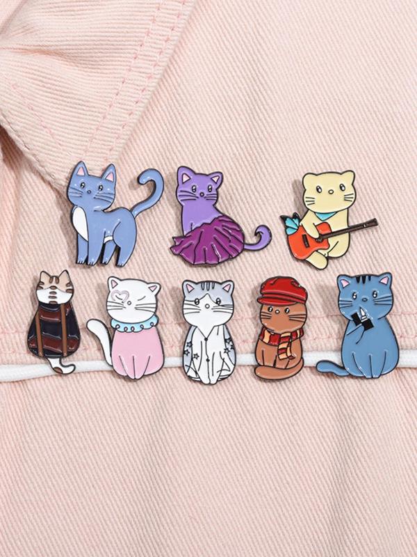 Cute Cartoon Cat Brooch Set, Fashionable Animal Design Brooch for Women & Men, Enamel Pin Suitable for Backpacks, Jeans, Scarves, Hats Decoration