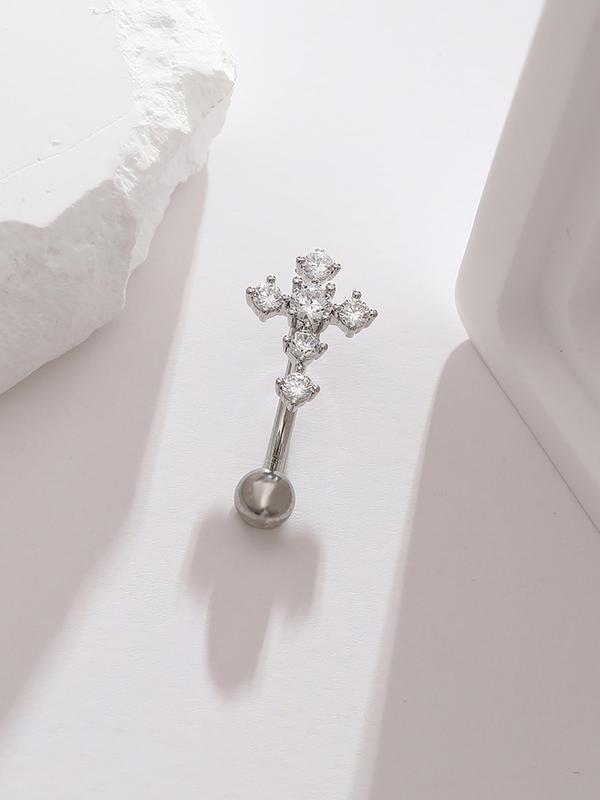 Rhinestone Decorated Belly Button Ring, Cross Design Belly Piercing for Women & Girls, Pierced Navel Nails for Party, Daily Clothing Decor, Trendy All-match & Exquisite Jewelry for Birthday Gift