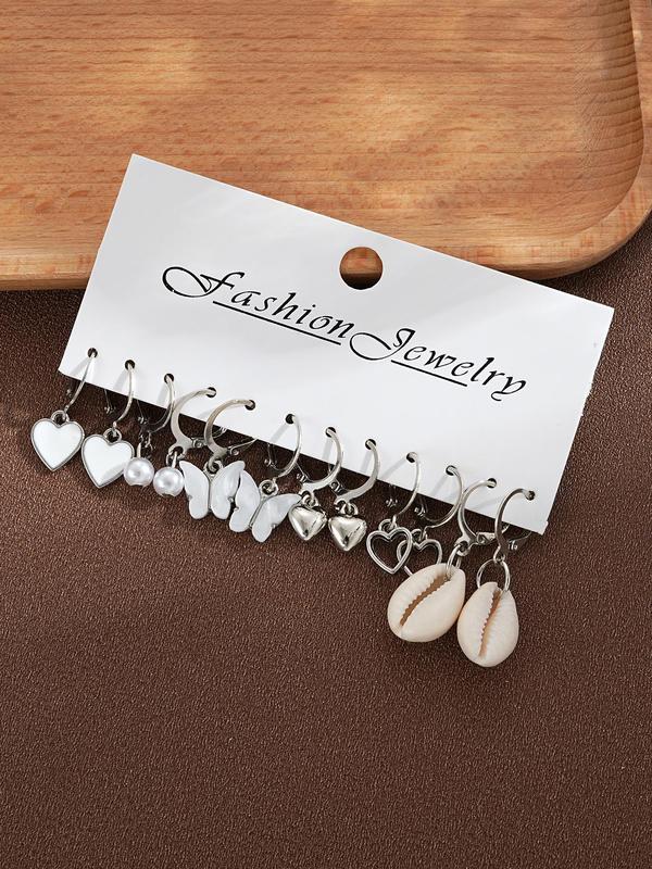 Fashionable Mixed Style Hoop Earrings Set, Faux Pearl Decor Earrings Set, Fashion Jewelry for Party, Daily Decor, Trendy All-match & Exquisite Jewelry for Birthday Gift