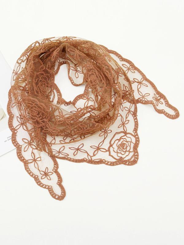 Women's Elegant Flower Embroidered Design Scarf, Trendy Lace Triangular Scarf, Fashionable Scarf for Women for Daily & Party Decoration