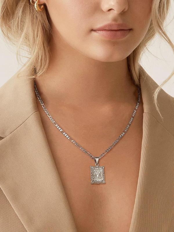 Letter Charm Pendant Necklace, Stainless Steel Jewelry for Party, Daily Clothing Decor, Trendy All-match & Exquisite Jewelry for Birthday Gift