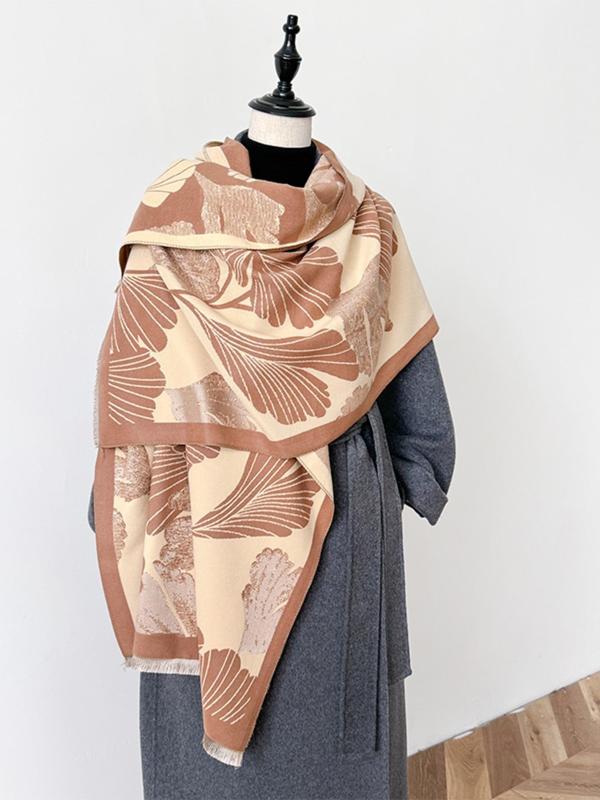 Boho Style Ginkgo Leaf Print Decor Scarf, Casual Soft Warm Shawl for Women, Fashion Accessories for Daily Wear, Trendy All-match & Exquisite Scarf for Birthday Gift