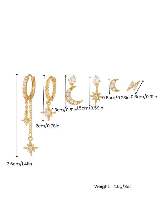 Star & Moon Design Dangle Earrings & Stud Earrings, Cute Rhinestone Decor Earrings Set, Fashion Jewelry Accessories for Women & Girls
