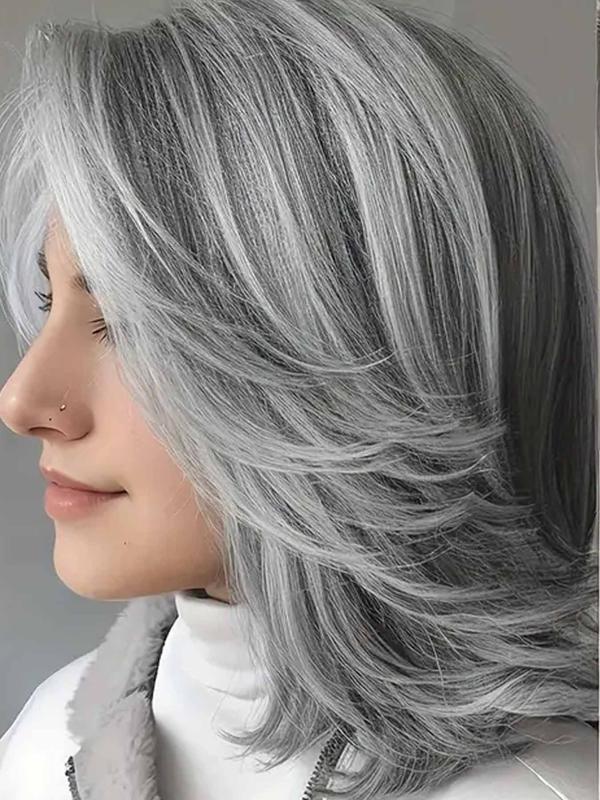 16 Inch Layered Bob Wig with Bangs, Gorgeous Fluffy Wigs for Women, Suitable for Daily Use At Ladies Parties