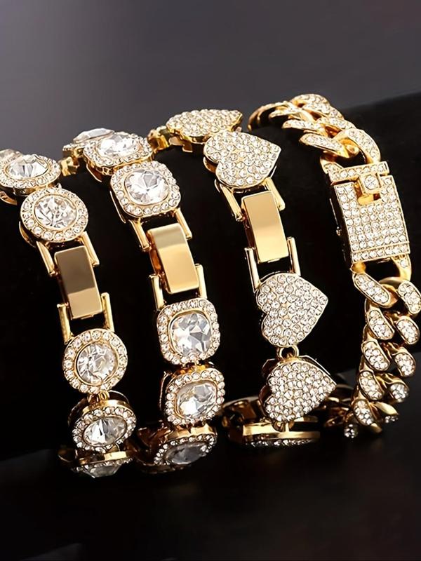 Elegant Heart Design Rhinestone Decorated Bracelet Set, Fashion Jewelry for Party, Daily Clothing Decor, Trendy All-match & Exquisite Jewelry for Birthday Gift