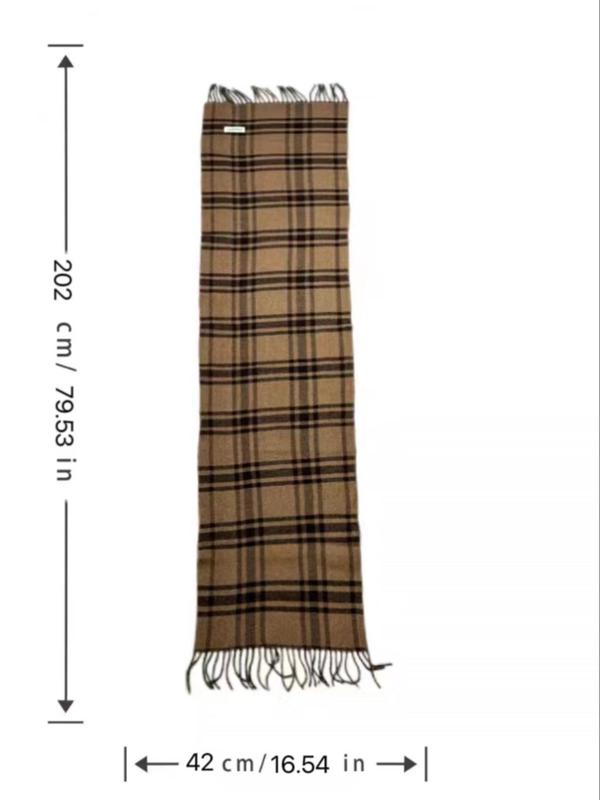 Vintage Plaid Pattern Fringe Trim Design Scarf, Elegant Soft Warm Shawl for Women & Men, Fashion Accessories for Daily Wear