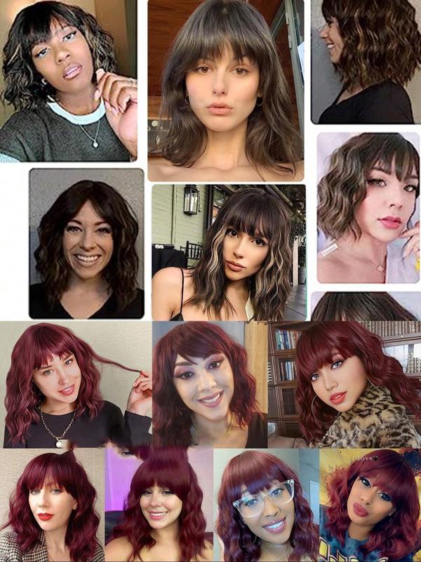 14 Inch Black Long Curly Wigs for Women, Gorgeous Fluffy Wigs with Bangs, Synthetic Full Machine Wigs for Party, Daily Use