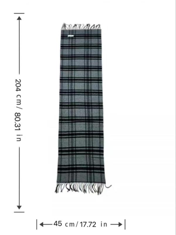 Vintage Plaid Pattern Fringe Trim Design Scarf, Elegant Soft Warm Shawl for Women & Men, Fashion Accessories for Daily Wear