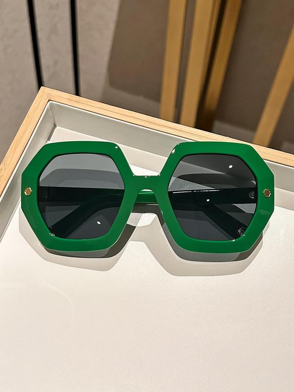 Unisex Street Style Geometric Frame Sunglasses, Trendy Casual Full Rim Sunglasses for Everyday Use, Fashion Accessories for Outdoor Activities