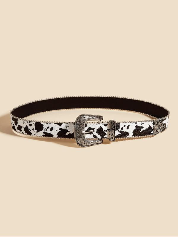 Fashion Cow Pattern Pu Buckle Belt for Women & Girls, Casual Waistband for Jeans, Daily Clothing Decor, Trendy All-match & Exquisite Belt for Birthday Gift