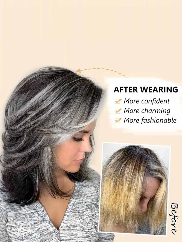 16 Inch Layered Bob Wig with Bangs, Gorgeous Fluffy Wigs for Women, Suitable for Daily Use At Ladies Parties