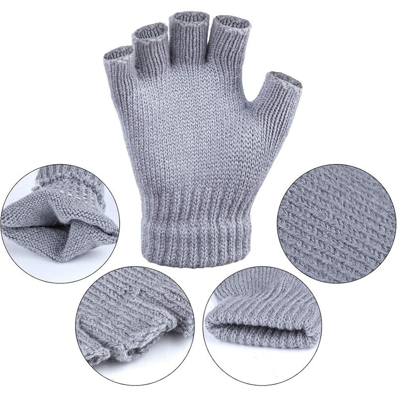 2 Pairs Thickened Cashmere Warm Half Finger Gloves Winter Knitted Fingerless Gloves for Men and Women