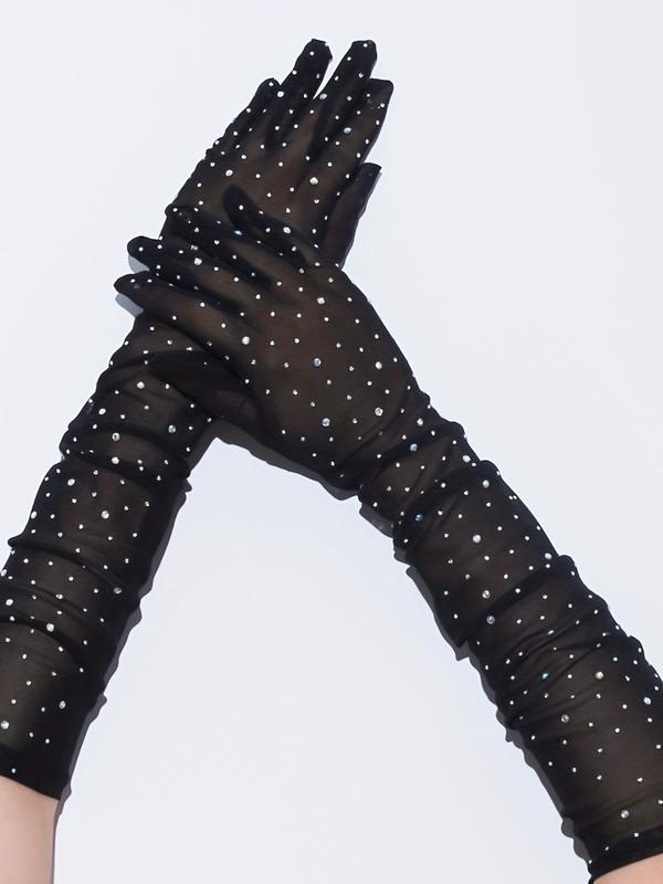Women's Rhinestone Decorated Gloves, Fashionable Gloves for Party, Daily Clothing Decor, Trendy All-match & Exquisite Gloves for Birthday Gift