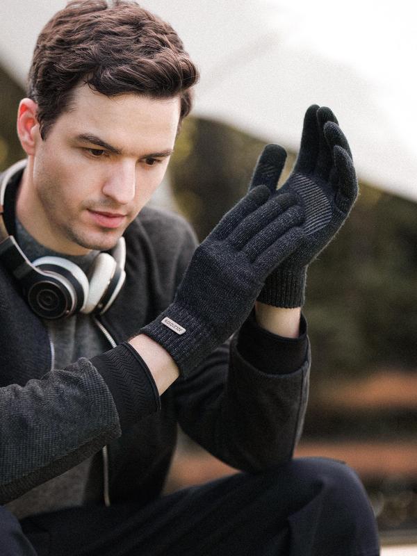 Men's Solid Color Touch Screen Gloves, Casual Non-slip Warm Gloves for Fall & Winter, Fashion Accessories for Men