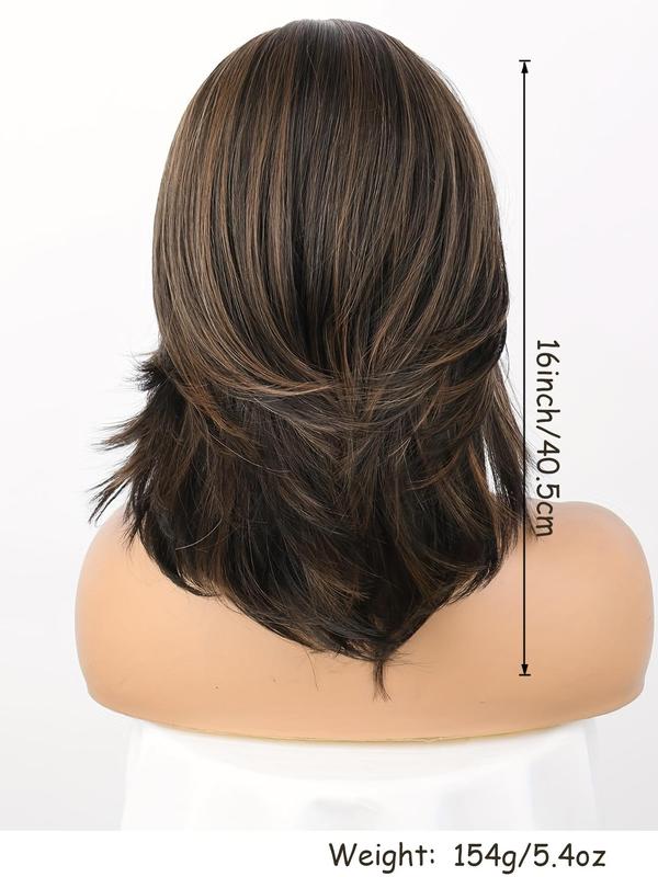 16 Inch Layered Bob Wig with Bangs, Gorgeous Fluffy Wigs for Women, Suitable for Daily Use At Ladies Parties